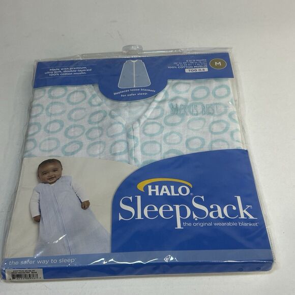 HALO Blue Circle Print Wearable Blanket Cotton Muslin Sleep Sack Sz M 16-24 lbs - Picture 1 of 3